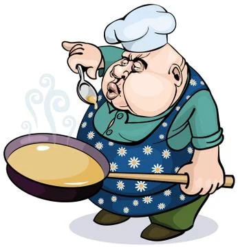 Fat cook with a pan 스톡 일러스트