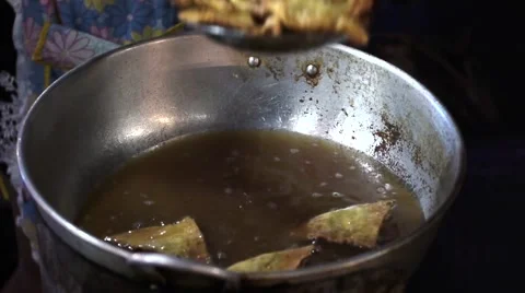 Fat Cooking Vat Boiling Oil, Thai food outdoors, fried boiling oil pies. Stock Footage 47134053