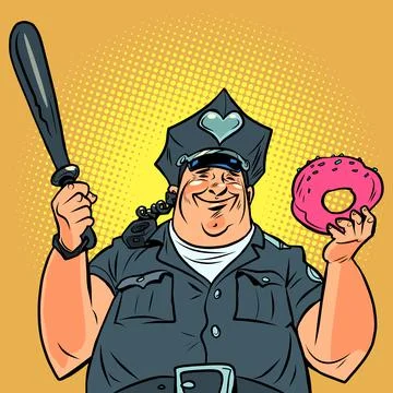 Fat cop with a doughnut Stock Illustration