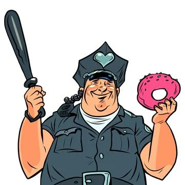 Fat cop with a doughnut Stock Illustration