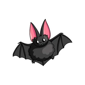 Fat cute black horror bat, smiling animal Stock Illustration