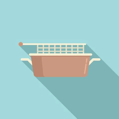 Fat deep fryer icon flat vector. Fry basket Stock Illustration