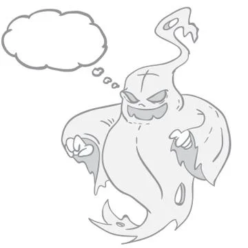 Fat evil ghost with thought bubble Stock Illustration
