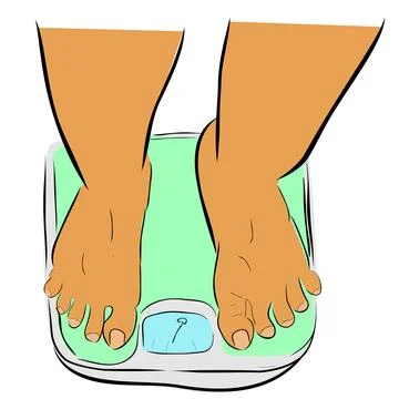 Fat foot at weight scale, top view, simple vector doodle hand draw sketch Stock Illustration