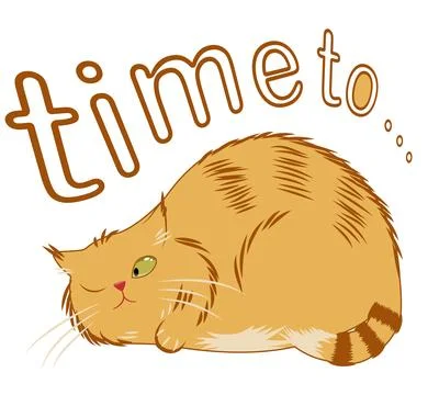Fat ginger sleeping cat and the words time to, minimalistic illustration Stock Illustration
