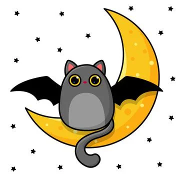 Fat gray cat with bat wings. Halloween drawing. Vector illustration イラスト素材