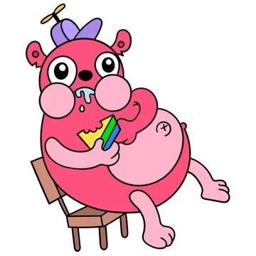 A fat greedy squirrel was eating the bread voraciously. doodle icon image ... Stock Photos