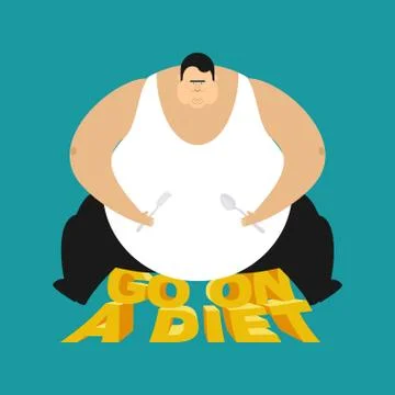 Fat guy go on a diet. Glutton Thick man. fatso vector illustratio Stock Illustration