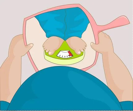 Fat guy on scale Illustrazione stock