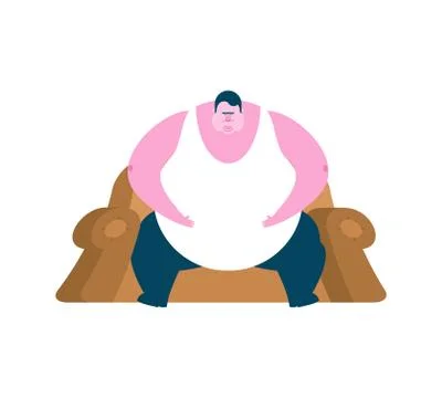 Fat guy is sitting on chair. Glutton Thick man. fatso vector illustration Stock Illustration