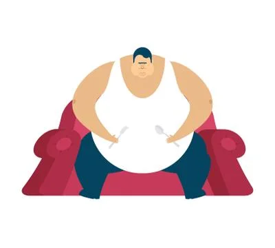 Fat guy is sitting on chair. Glutton Thick man. fatso vector illustration Stock Illustration