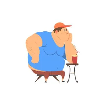 Fat Guy Sitting at The Coffee Table Stock Illustration