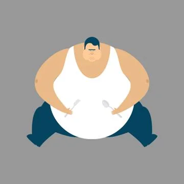 Fat guy sitting isolated. Glutton Thick man. fatso vector illustration Stock Illustration