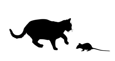 Fat hungry cat is chasing the mouse vector silhouette Illustrazione stock
