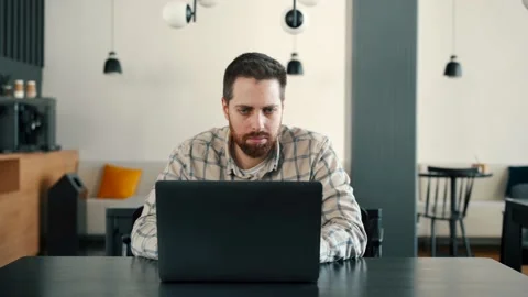 A fat IT guy writes a program, codes a mobile application, possibly a hacker Stock Footage 173477354