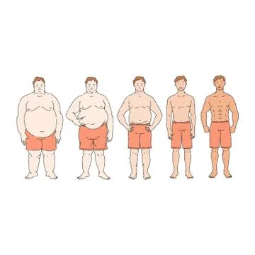 Fat loss diet progress from overweight to thin Stock Illustration