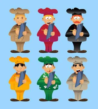 Fat male cartoon chef in uniform writing on a books cover. Vector illustratio イラスト素材
