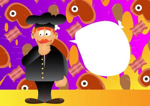 Fat male cartoon chef in uniform thinking. Vector illustration. Uncertain coo Stock Illustration
