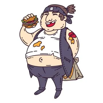 Fat man with burger. Stock Illustration