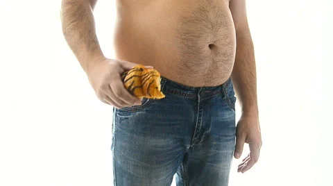 A fat man with a croissant. Video stock 56761248