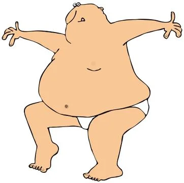 Fat man dancing in underwear Stock Illustration