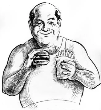 Fat man eating Illustrazione stock