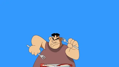 Fat man eats steak fast Stock Footage 242742583