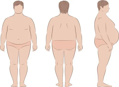 Fat man figure. Front, back, side. Stock Illustration