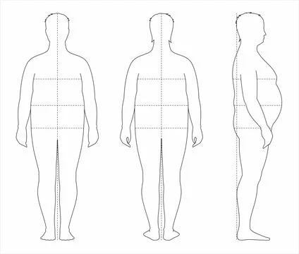 Fat man figure. Front, back, side. Stock Illustration