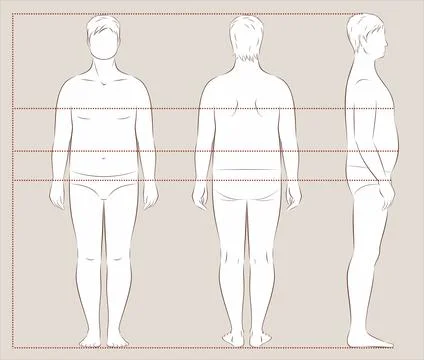 Fat man figure. Front, back, side. Stock Illustration