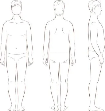 Fat man figure. Front, back, side. Stock Illustration