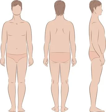 Fat man figure. Front, back, side. Stock Illustration