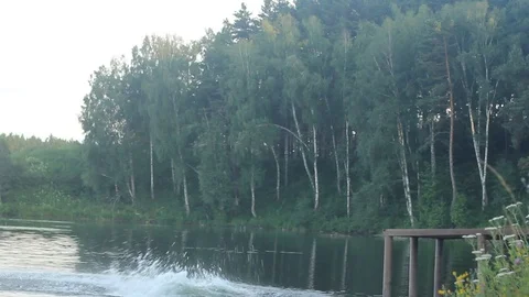 Fat Man Jumping Into the Lake at Sunset. Stock Footage 77613715