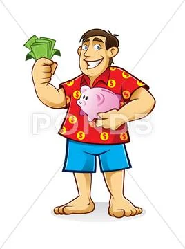 Fat man with piggy bank Stock Illustration