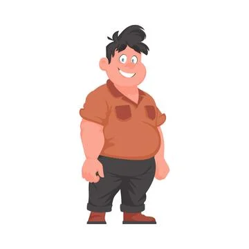 Fat man posing and smiling. Overweight guy is cute, body positivity theme. Ca Stock Illustration