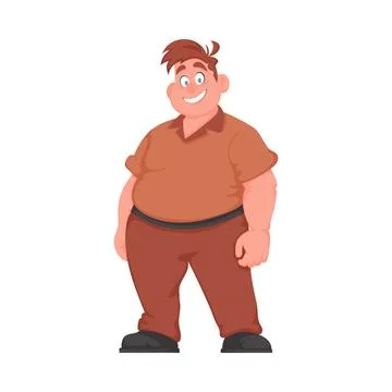 Fat man posing and smiling. Overweight guy is cute, body positivity theme. Ca Stock Illustration