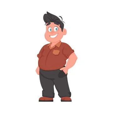 Fat man posing and smiling. Overweight guy is cute, body positivity theme. Ca Stock Illustration