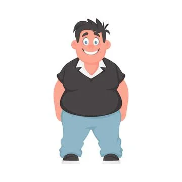 Fat man posing and smiling. Overweight guy is cute, body positivity theme. Ca Stock Illustration