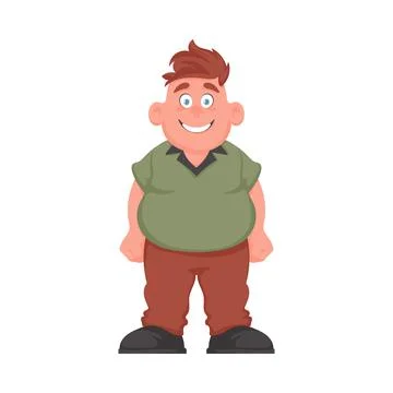 Fat man posing and smiling. Overweight guy is cute, body positivity theme. Ca Stock Illustration