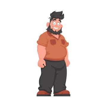 Fat man posing and smiling. Overweight guy is cute, body positivity theme. Ca Stock Illustration