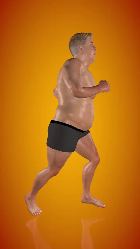 Fat man - running loop - side view Stock Footage 303917874