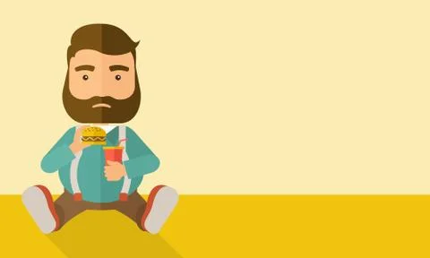 Fat man sitting while eating Stock Illustration