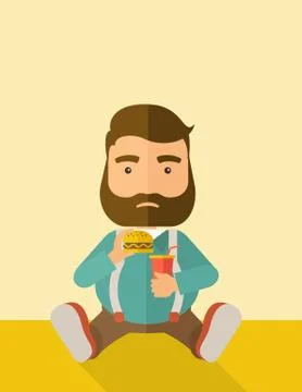 Fat man sitting while eating Stock Illustration