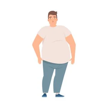 Fat man stands, Overweight man bad habit illustration vector Stock Illustration