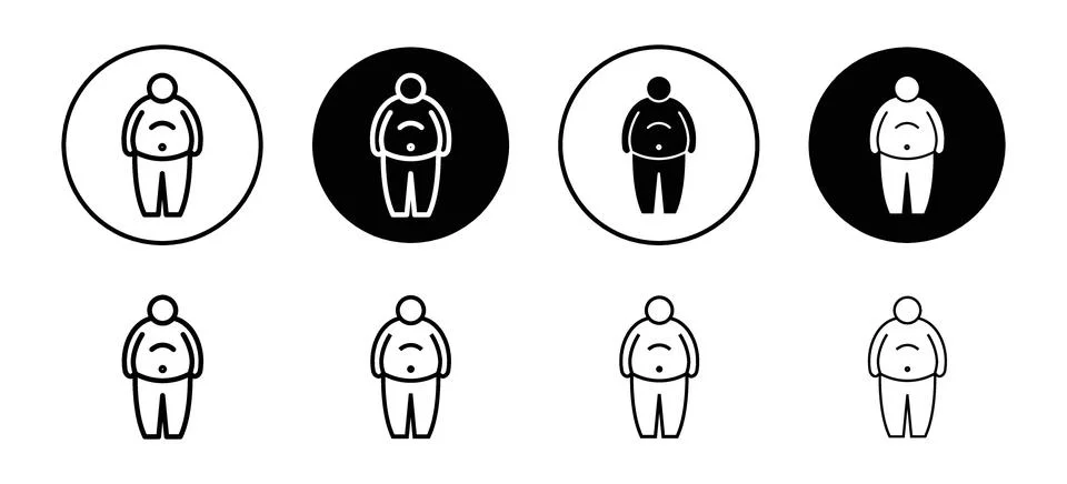 Fat man vector icon set collection. Fat man Outline flat Icon. Stock Illustration