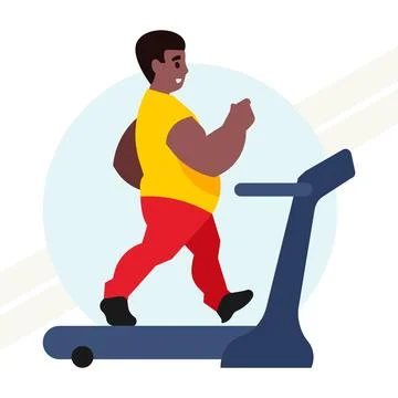 Fat-man-walking-on-the-treadmill Illustrazione stock