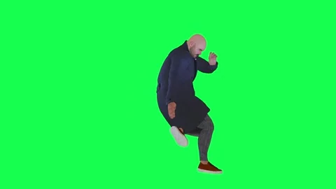 The fat man's dance and joy after winning the favorite team on the green screen Video stock 243448042
