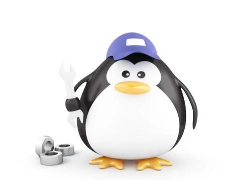 Fat mechanic penguin Stock Illustration