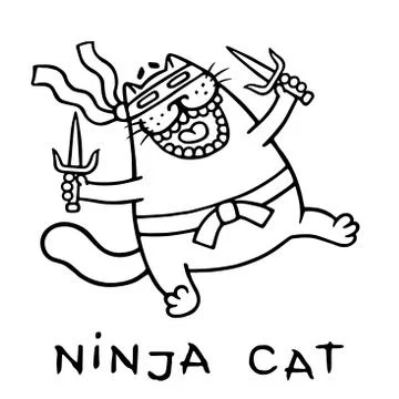 Fat ninja cat with two sais. Stock Illustration