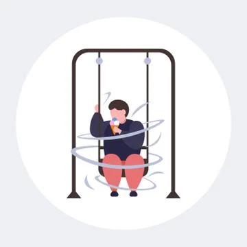 Fat obese guy swinging and eating ice cream unhealthy nutrition obesity concept Stock Illustration